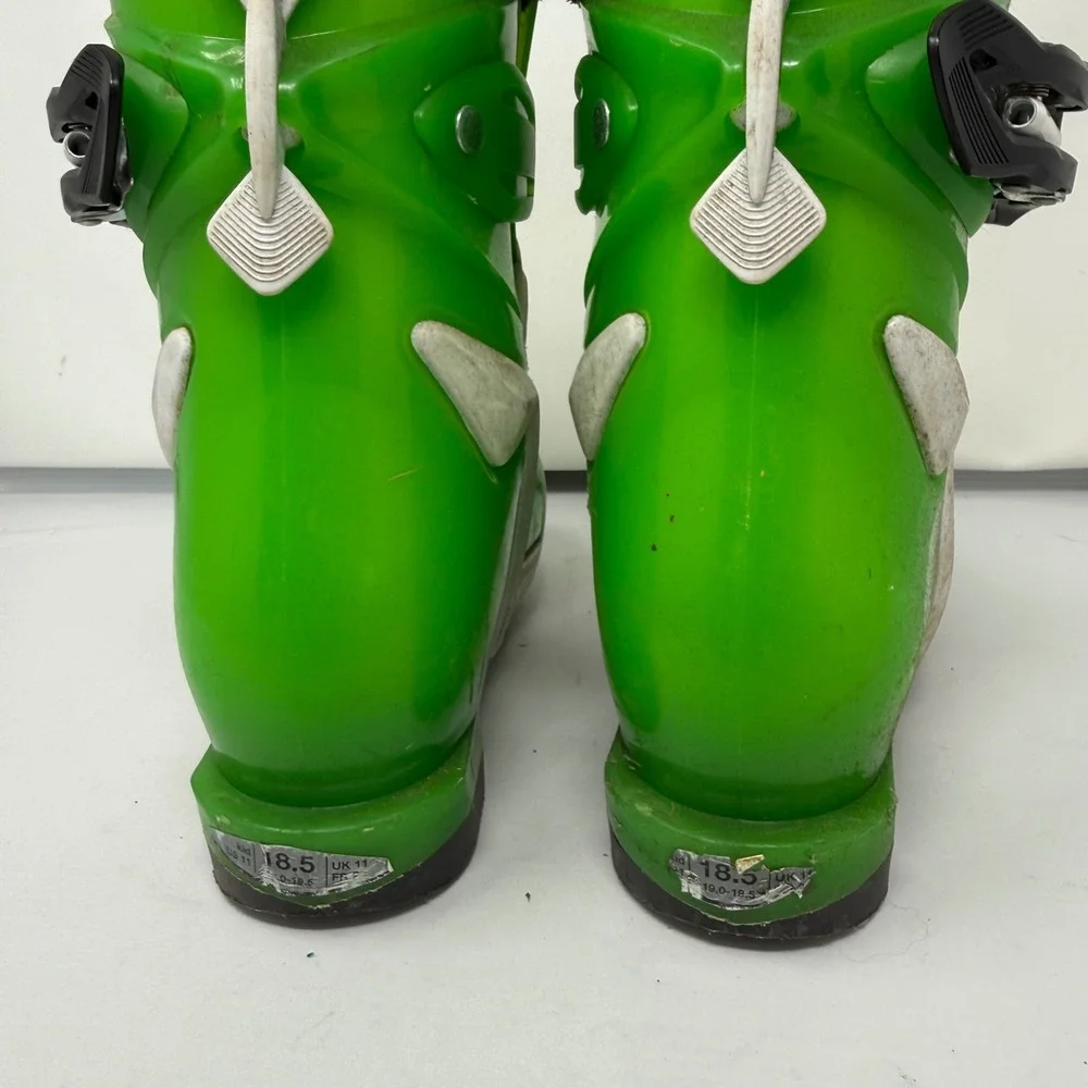 Elan U-Flex Kids Ski Boots Green White Size 18.5 US 11 Single Buckle Alpine